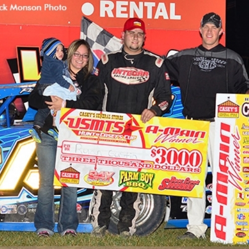 Victory lane at the 15th Annual Featherlite fall Jamboree on Friday, Sept. 20, 2013, at the Deer creek Speedway in Spring Valley, Minn. (Buck Monson Photo)